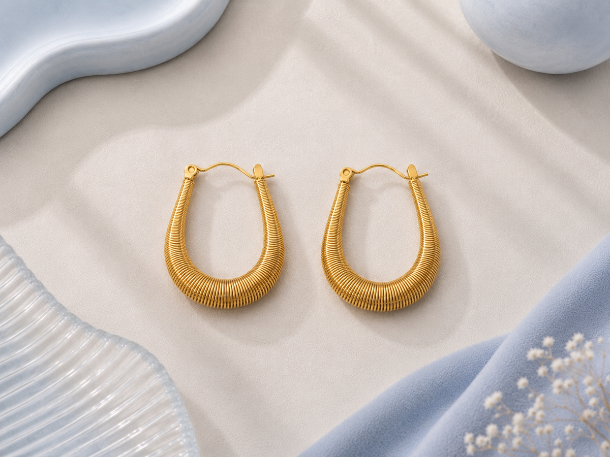 Ribbed Oval Hoop Earrings