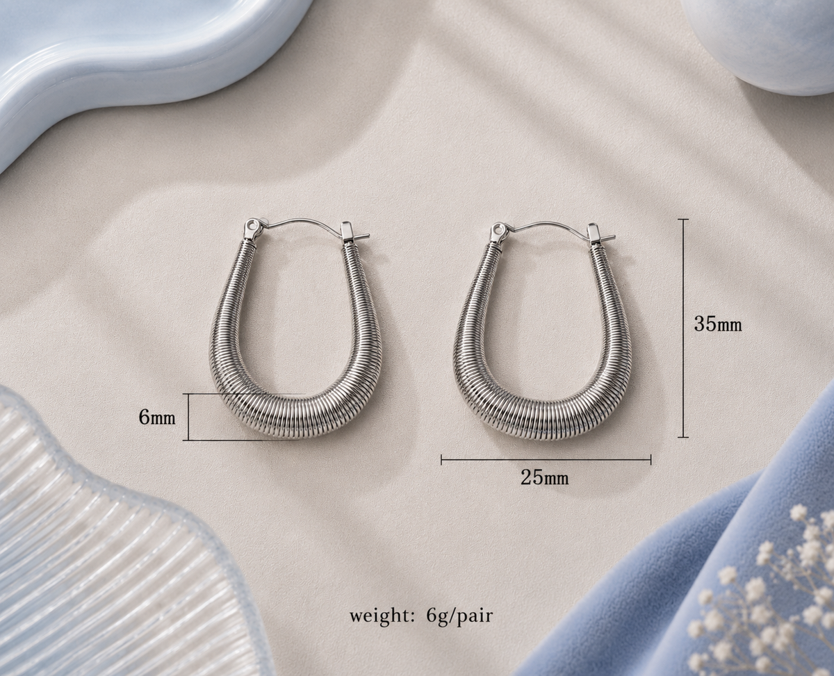 Ribbed Oval Hoop Earrings