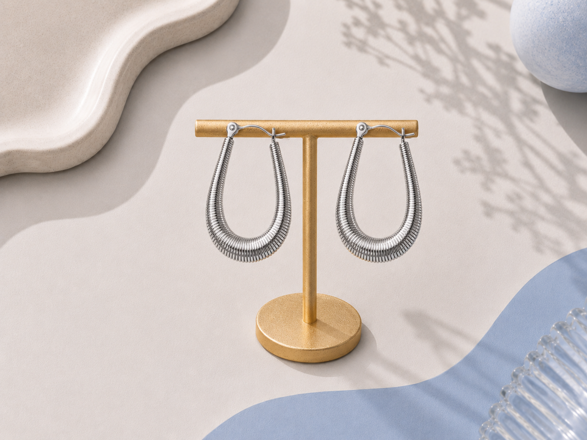 Ribbed Oval Hoop Earrings