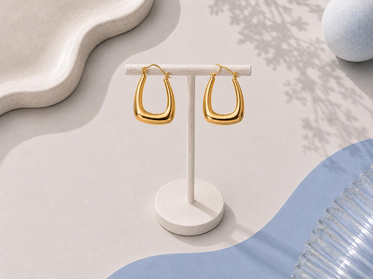 Gold Plated Teardrop Hoop Earrings