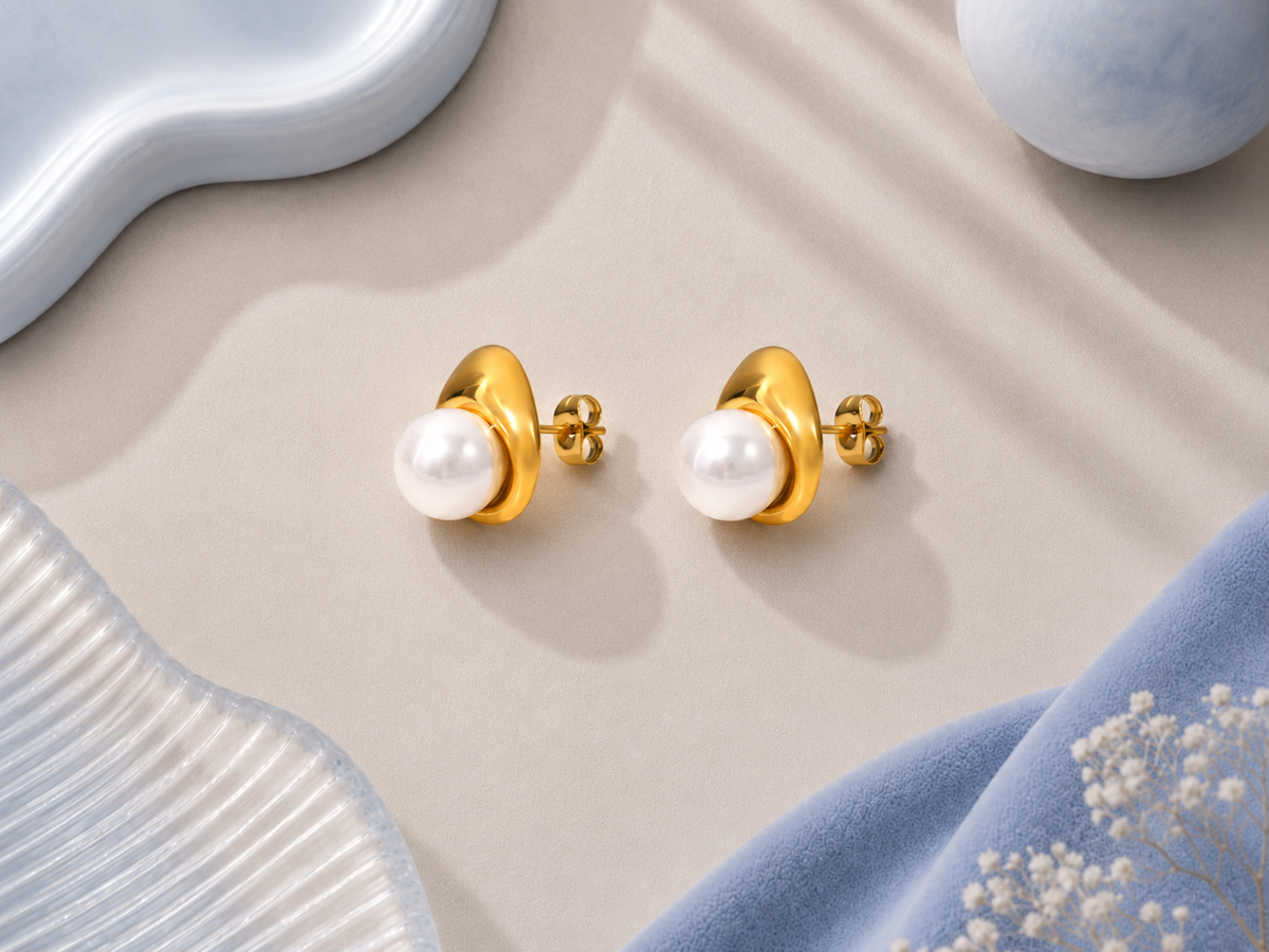 Gold Pearl Stud Earrings