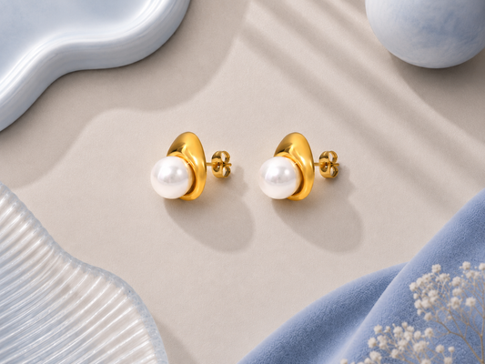 Gold Pearl Stud Earrings