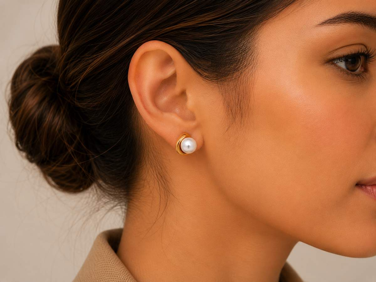 Gold Pearl Stud Earrings