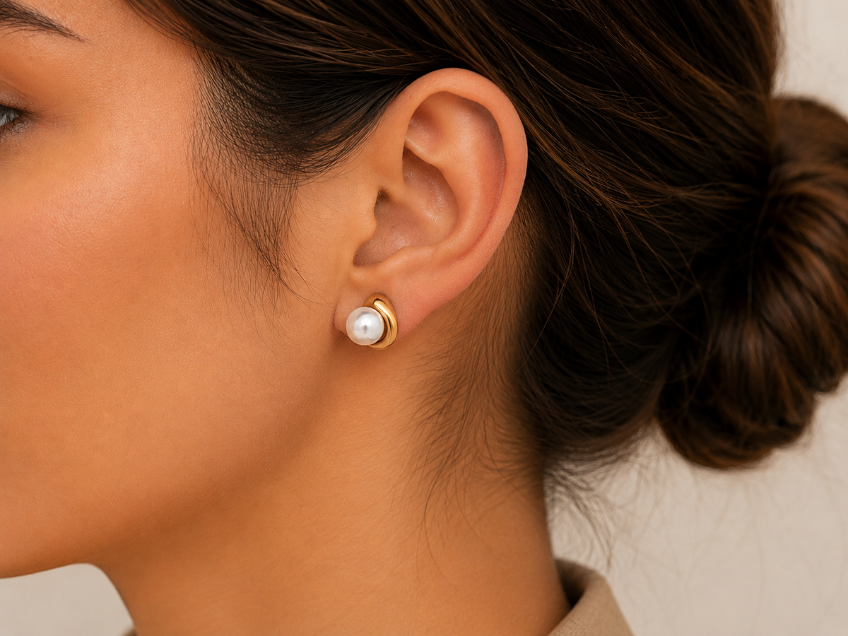 Gold Pearl Stud Earrings
