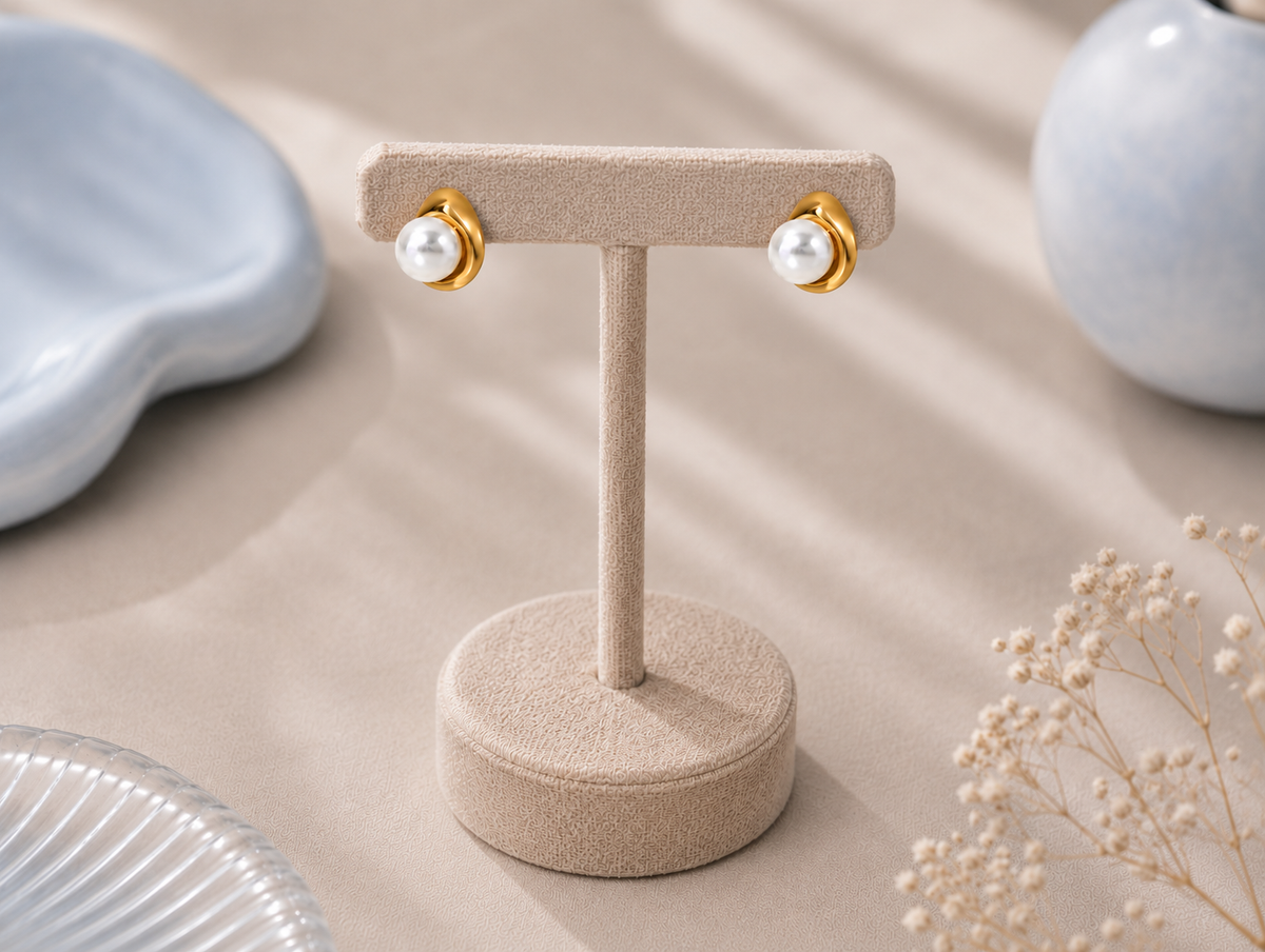 Gold Pearl Stud Earrings