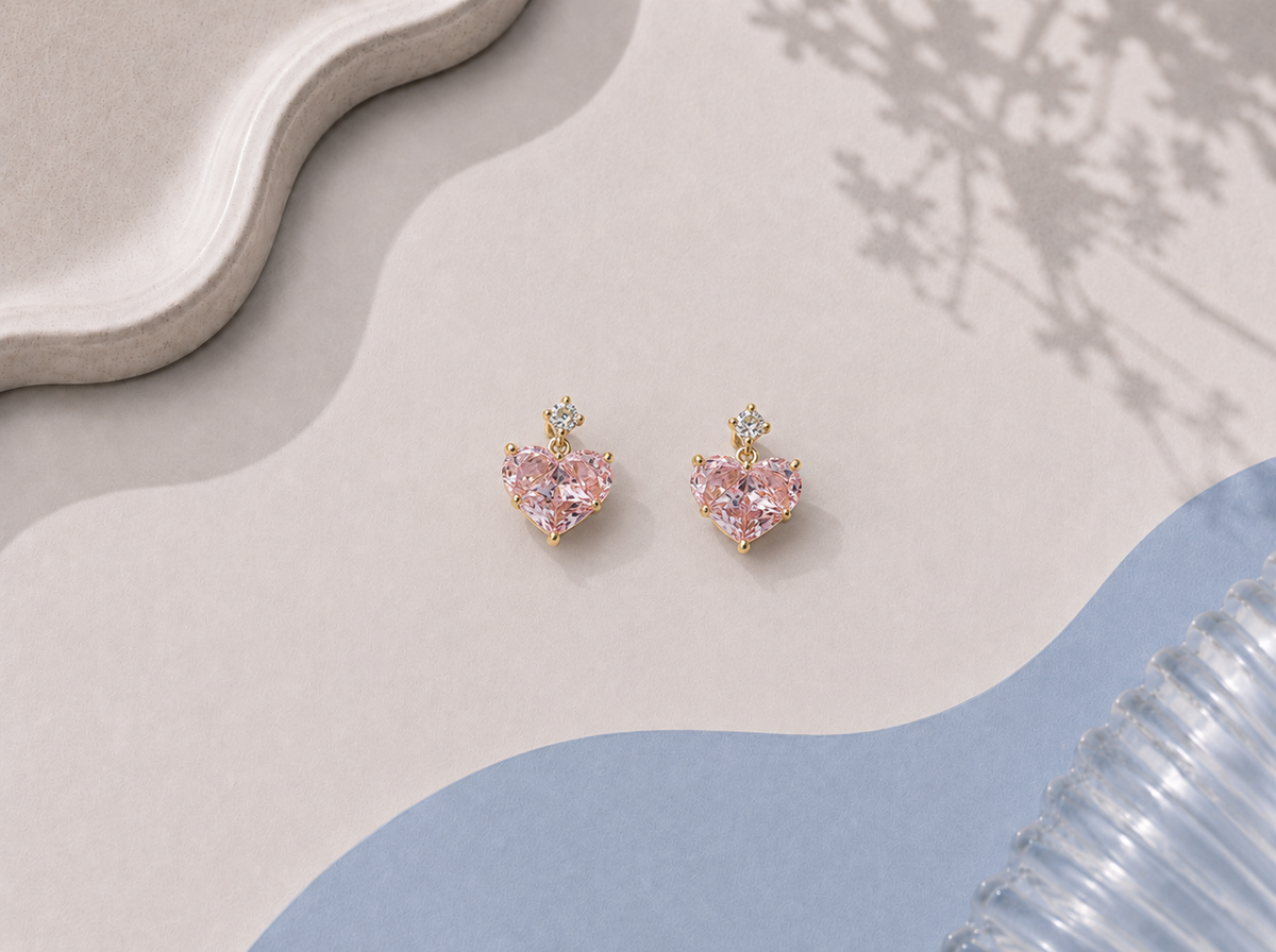 Pink Heart Zircon Jewelry Set – Necklace, Earrings & Adjustable Ring