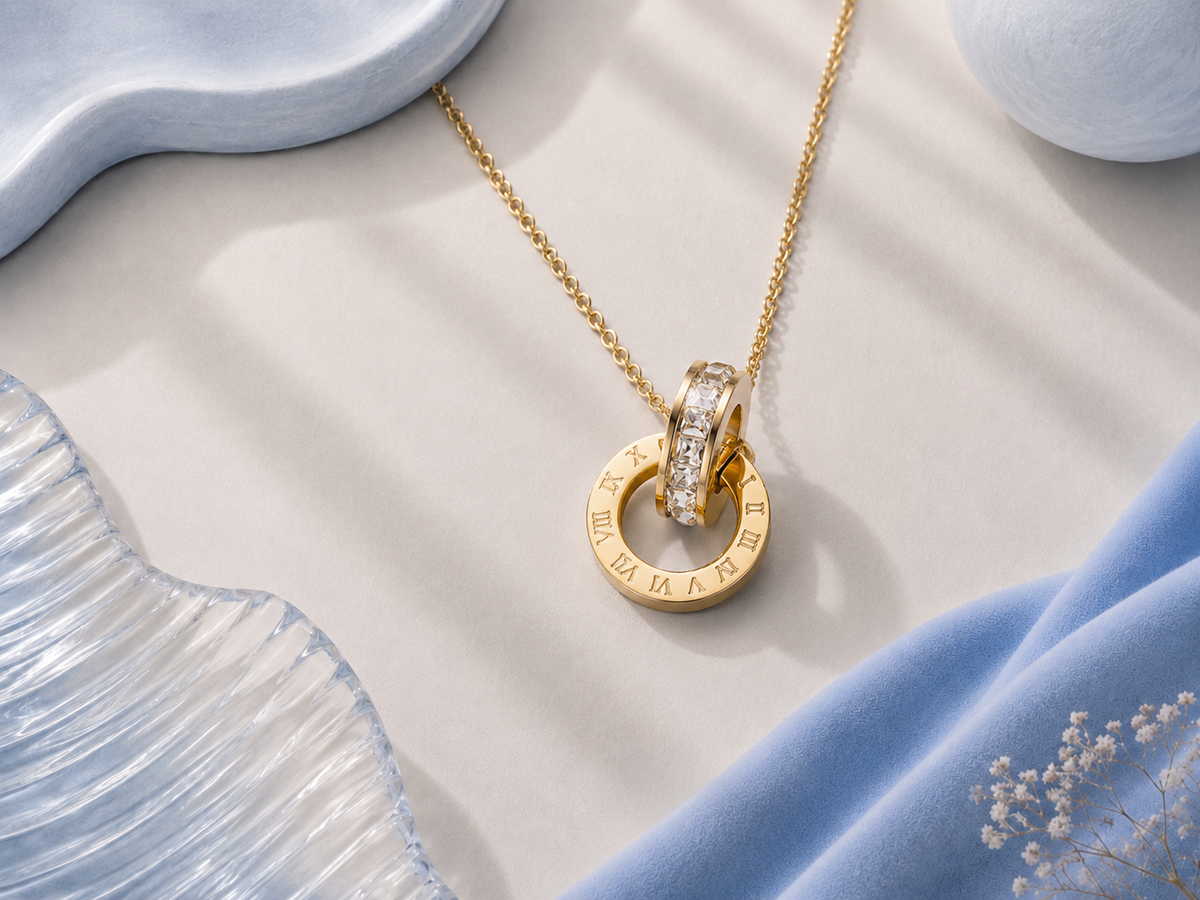 Roman Numeral Crystal Pendant Necklace