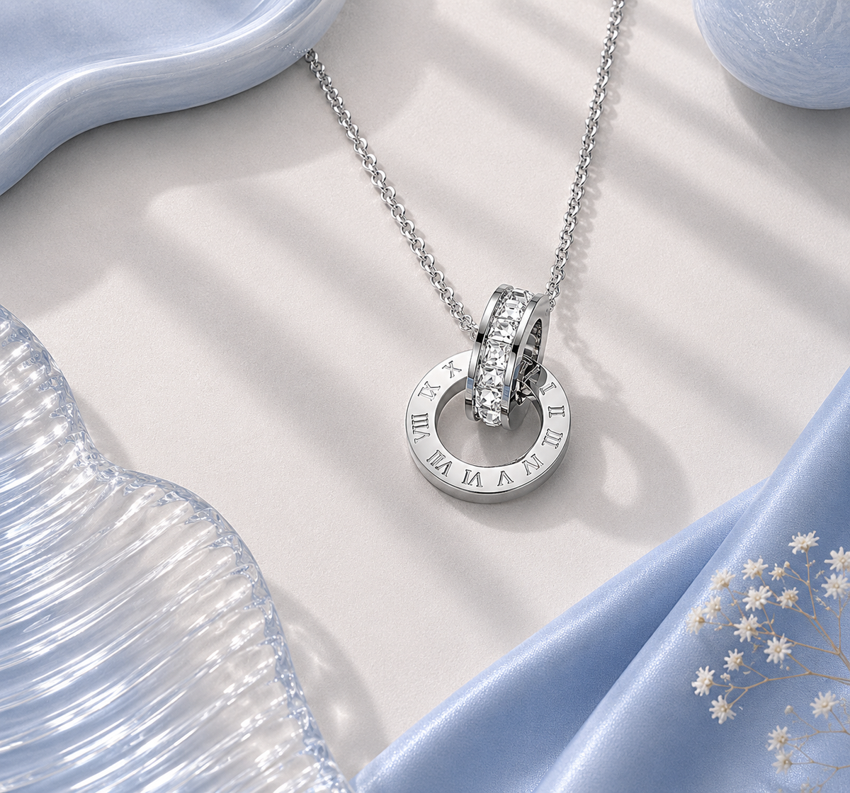 Roman Numeral Crystal Pendant Necklace