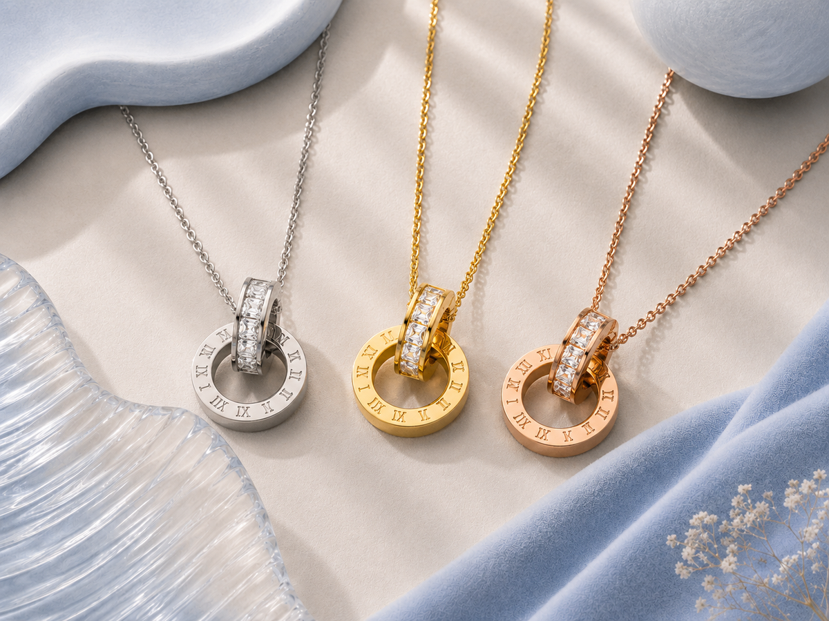 Roman Numeral Crystal Pendant Necklace