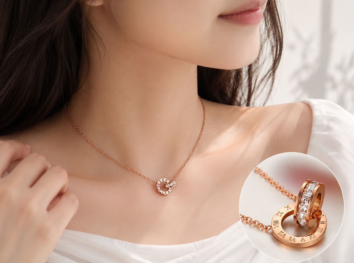Roman Numeral Crystal Pendant Necklace