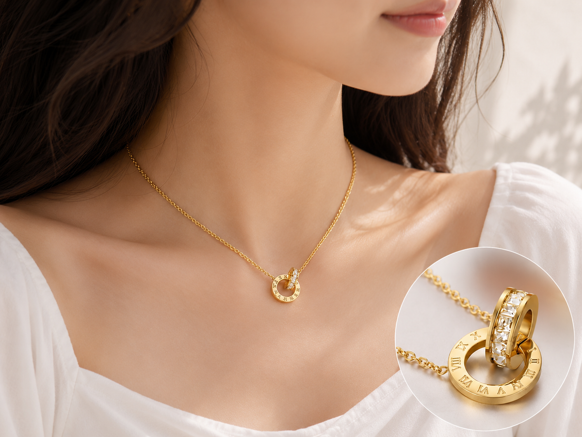 Roman Numeral Crystal Pendant Necklace