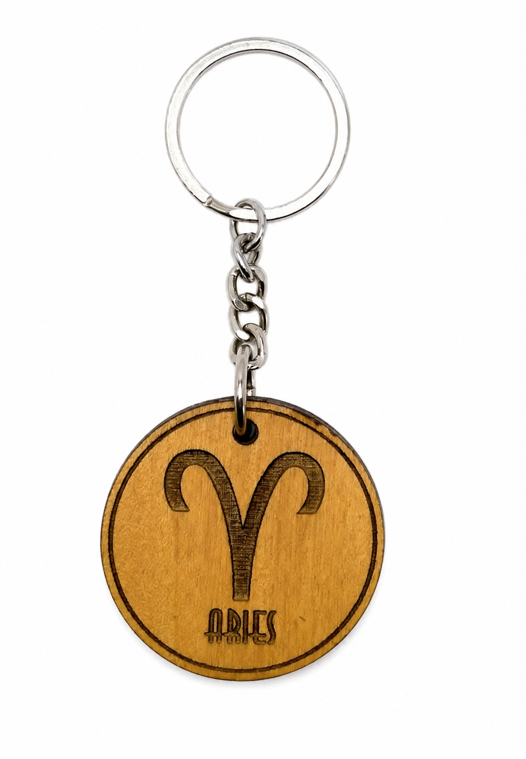 Wooden Zodiac Keychain – Engraved Astrology Key Ring
