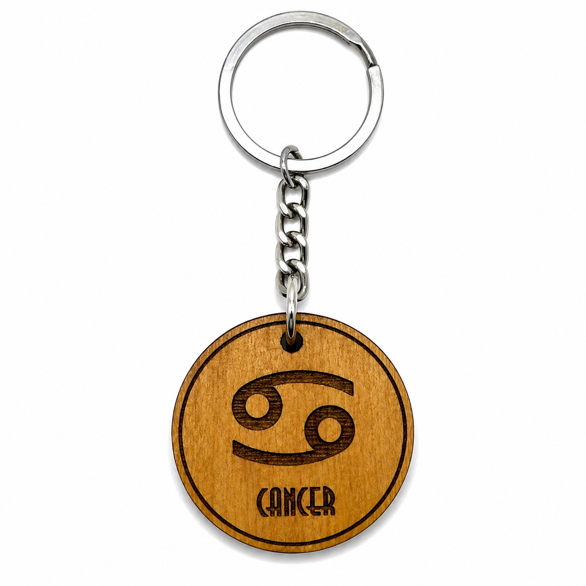 Wooden Zodiac Keychain – Engraved Astrology Key Ring