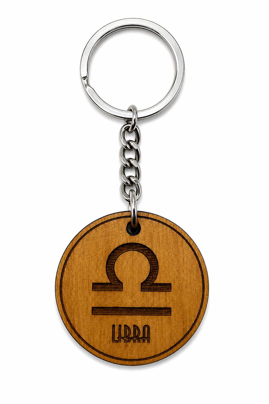 Wooden Zodiac Keychain – Engraved Astrology Key Ring