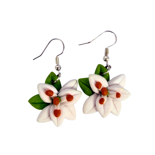 White Lily Clay drop Earings