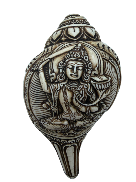 Natural Hand-Carved Manjushree Sculpture Conch Shell