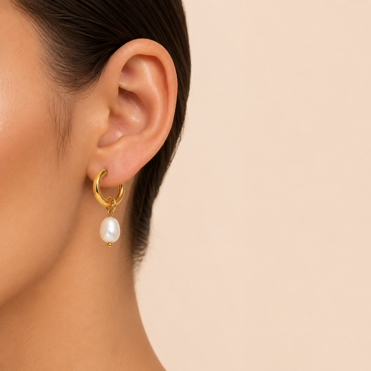 Pearl Charm Hoop Earrings