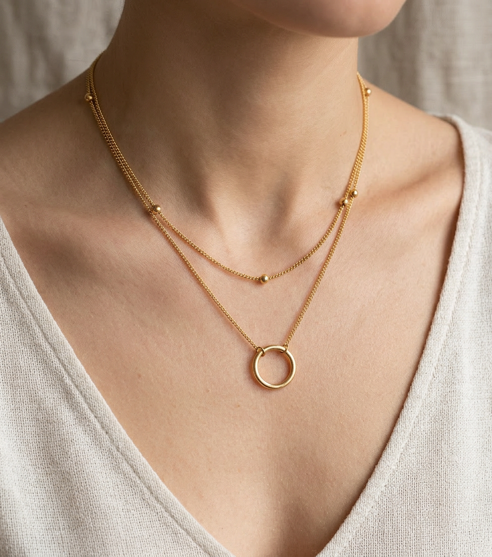 Minimalist Double Layer Circle Necklace