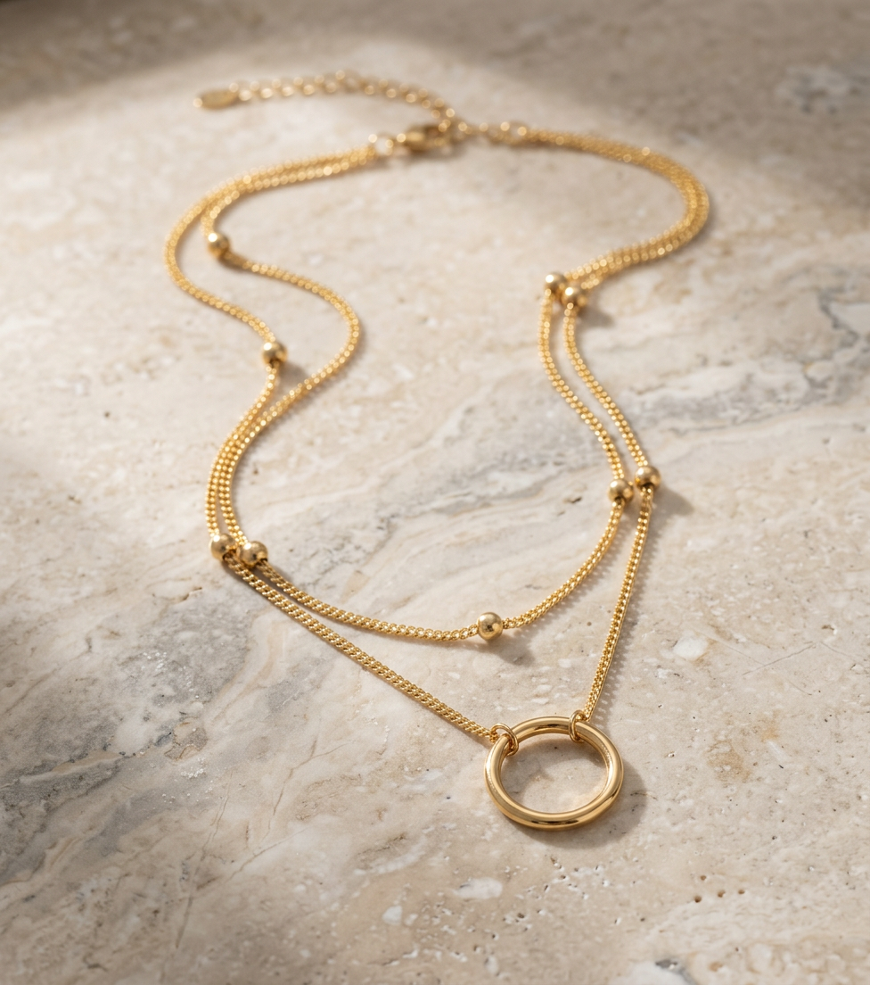 Minimalist Double Layer Circle Necklace